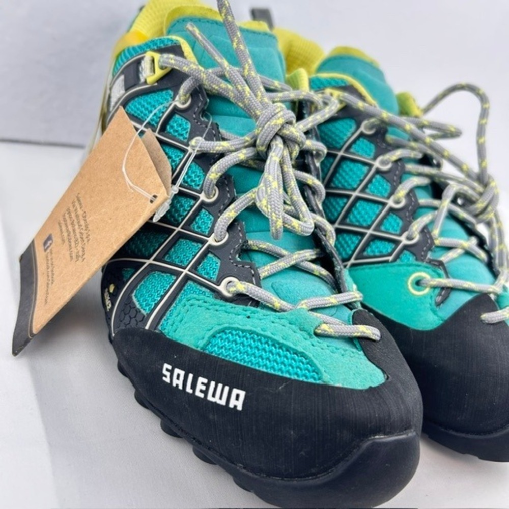 Salewa Wildfire Womens Hiking Shoes Teal Yellow Vibram Approach Alpine Fit NWT - Picture 2 of 12